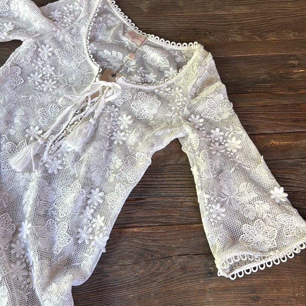 Miss June Paris Long White Lace Floral Appliqu Boho Wedding Dress Nwt Size S